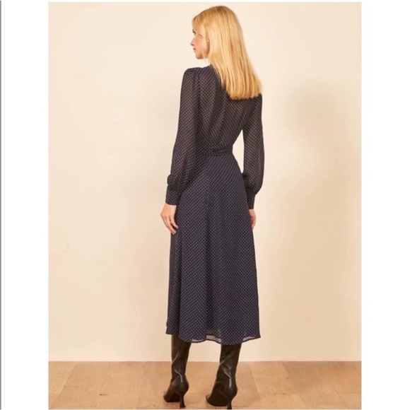 REFORMATION Susanna Polka Dot Print Midi Wrap Dress - Picture 4 of 7